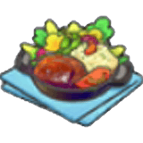 Bratling mit bunten Beilagen