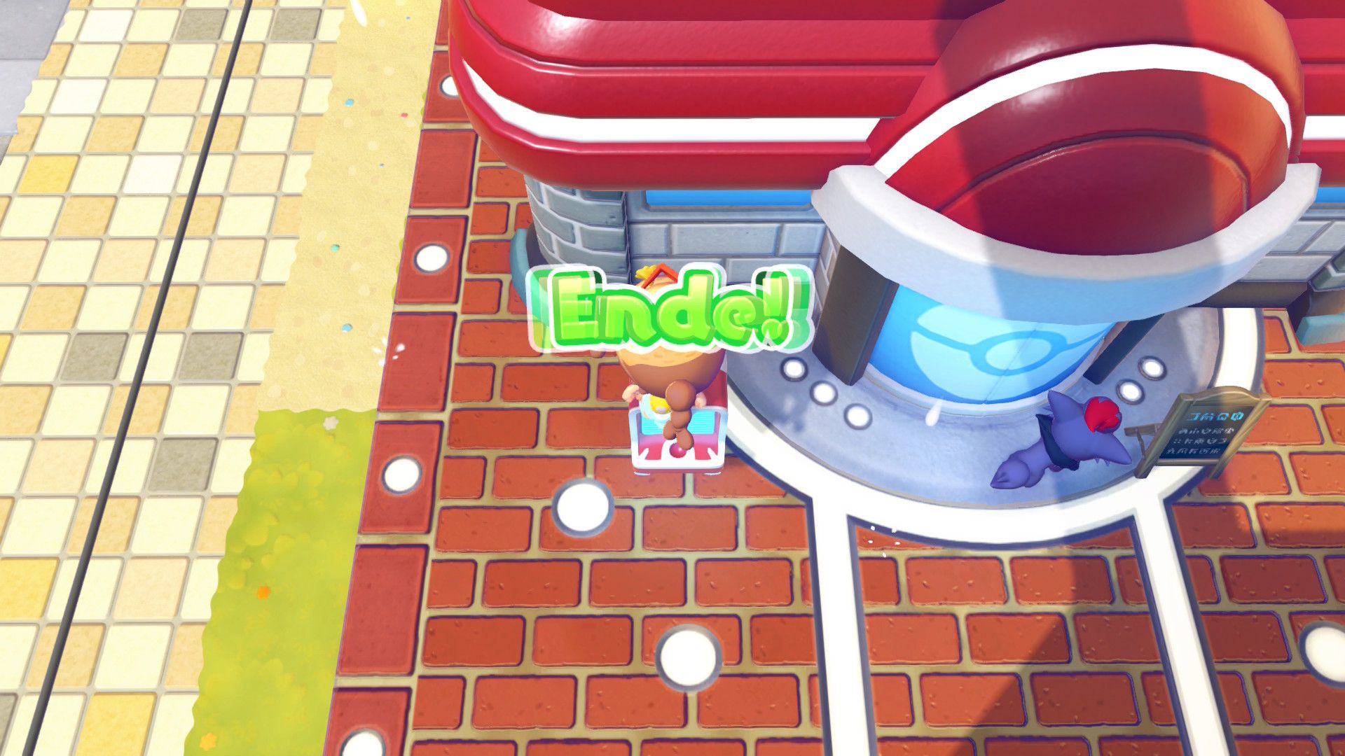Blaues Zielterminal beim Zorua-Schnappspielturnier in Pokémon Pokopia